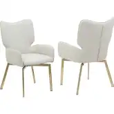 Zelda Memory Swivel Dining Arm Chair in Beige Leatherette & Brushed Gold (Set of 2)