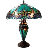Liaison Tiffany Style Victorian 3 Light Double Lit Table Lamp w/ 18" Shade