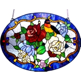 Alyssa Tiffany Glass Roses / Bird Window Panel 24X18