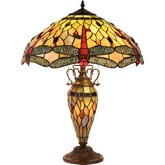 Anisoptera Purity Tiffany Style Dragonfly 3 Light Double Lit Table Lamp