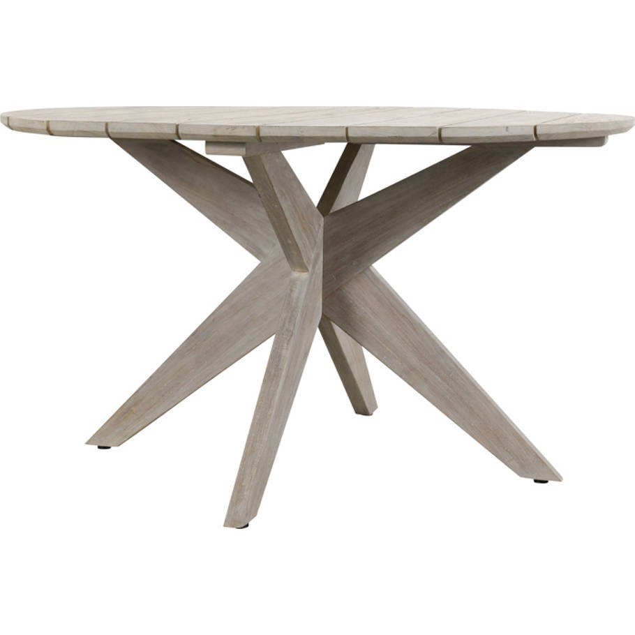 Round Dining Table In Gray Teak Wood