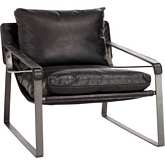 Morgan Accent Chair in Black Leather & Metal