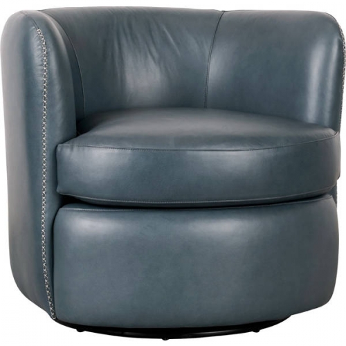 Bronson Swivel Accent Chair in Blue Leather