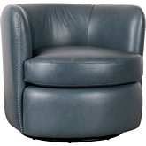 Bronson Swivel Accent Chair in Blue Leather
