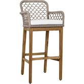 Paulo Bar Stool in Grey Poly Rattan, Cream Fabric & Wood