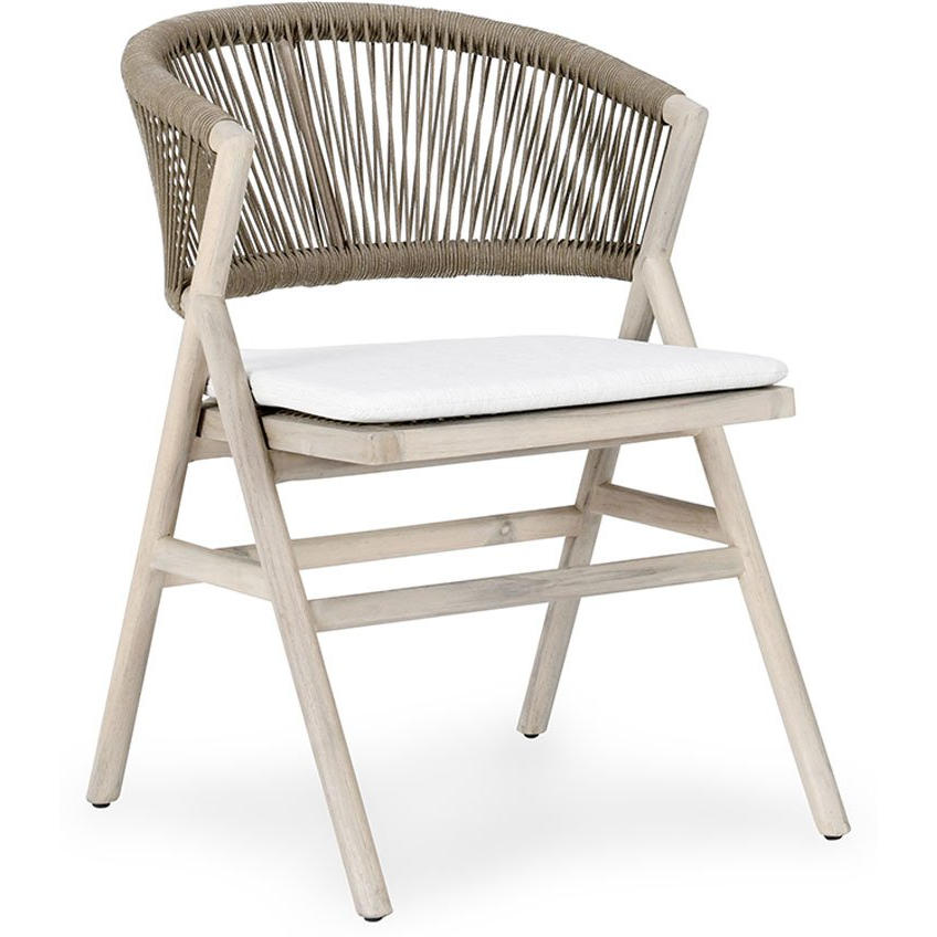 Cabrillo White Acacia Wood and Rope Outdoor Dining Chair - World