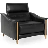 Cullman Power Recliner Accent Chair in Black Top Grain Leather & Ash Wood