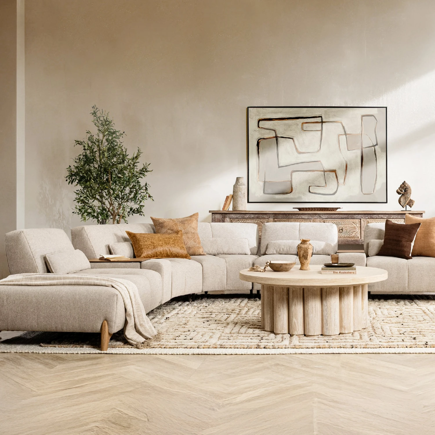 Classic Home 2225SC11 Leah Sectional Sofa with USB in Wheatstone