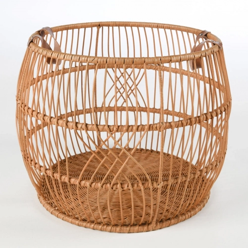 21" Basket in Light Natural Rattan & Iron