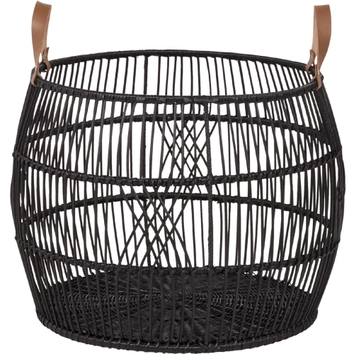 21" Basket in Black Rattan & Iron