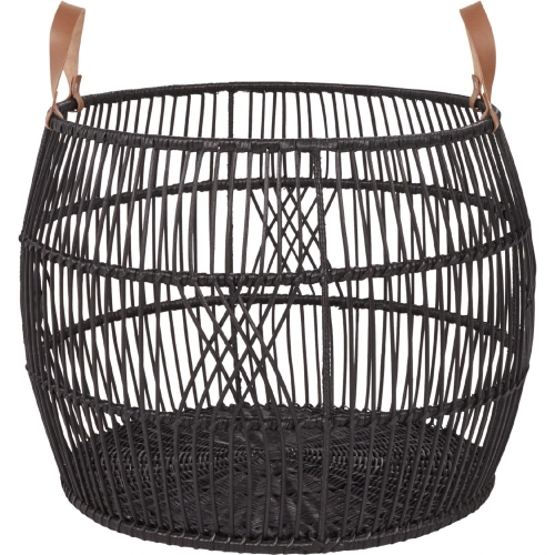 26" Basket in Black Rattan & Iron