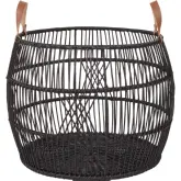 26" Basket in Black Rattan & Iron