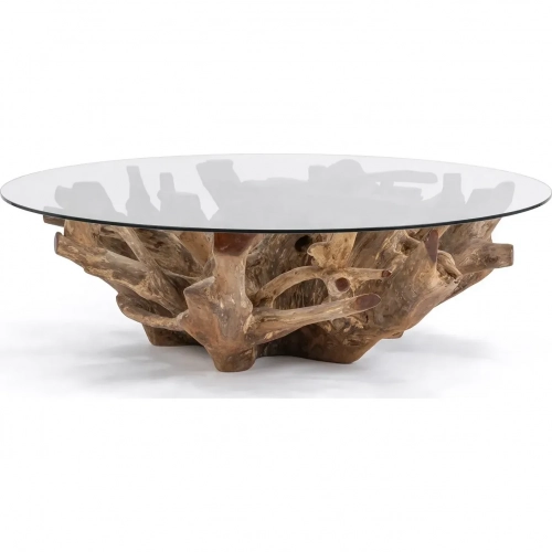 Willow Coffee Table in Teak Tree Root & Tempered Glass