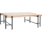 Cyrus 50" Coffee Table in Teak, Inset Sunburst Pattern, Glass & Iron