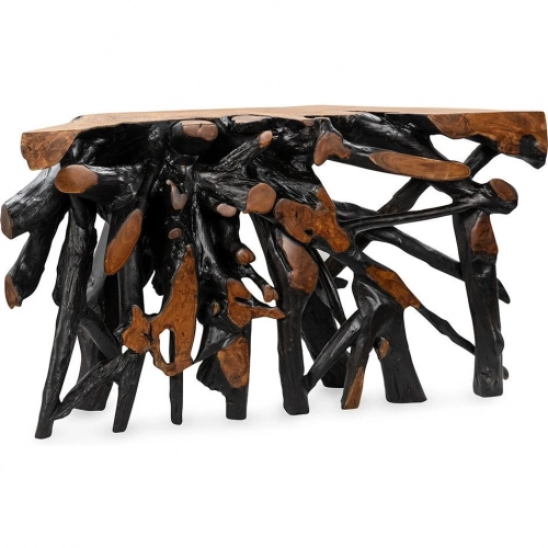 Cypress Root 59 to 60" Console Table in Black Brown Natural Teak Wood