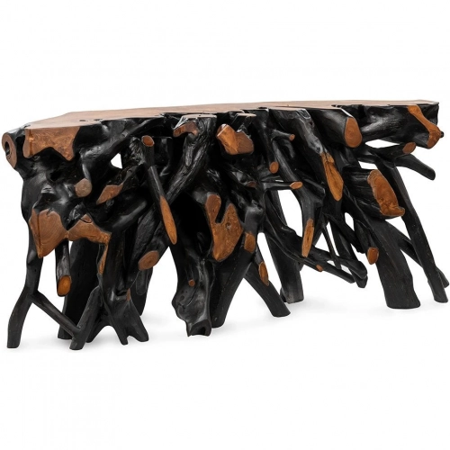 Cypress Root 70 to 71" Console Table in Black Brown Natural Teak Wood
