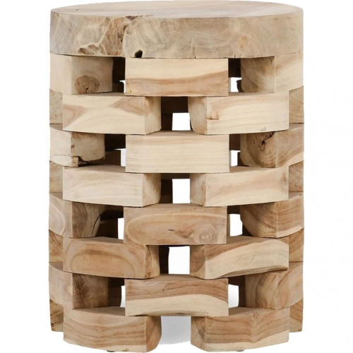 Dacosta 14" Round Accent Table in White Wash Teak Wood