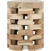 Dacosta 14" Round Accent Table in White Wash Teak Wood