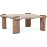 Ruare Square Coffee Table in Travertine & Distressed Brown Reclaimed Wood