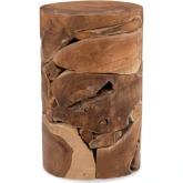 Rhea Round Side End Table in Natural Teak Wood