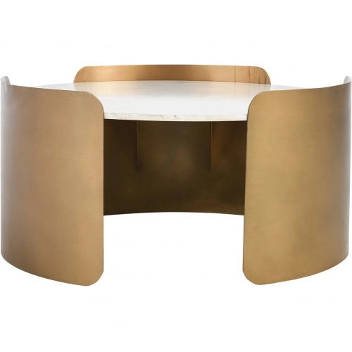 Viola 32" Round Coffee Table in White Marble & Brass Iron