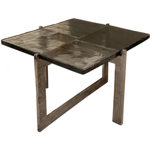 Walker 24" Accent End Table in Handmade Tempered Glass & Dark Metal