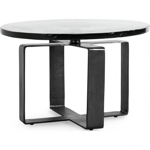 Keith 28" Coffee Table in Dark Clear Glass & Black Metal