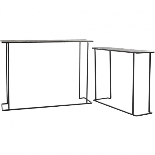 Jonah Console Table Set in Silver & Black Metal (Set of 2)