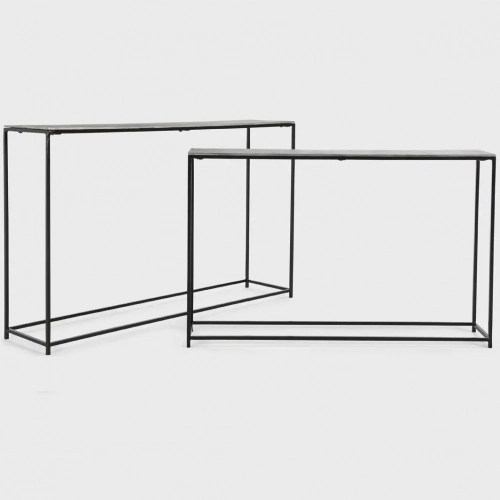 Melanie Console Table in Antique Zinc Metal & Black Iron (Set of 2)