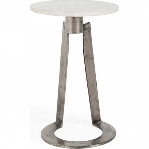 Leyton Accent End Table in White Marble & Cast Aluminum