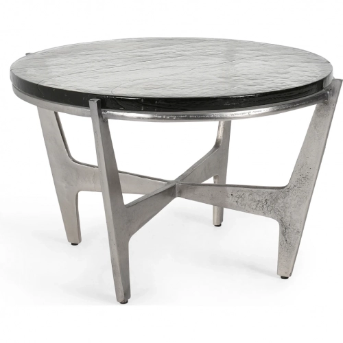 Patrick Round Coffee Table in Tempered Glass & Silver Metal