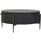 Honor 42" Round Coffee Table in Dark Gray Laminate, Black Wood & Brass
