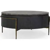 Honor 42" Round Coffee Table in Dark Gray Laminate, Black Wood & Brass