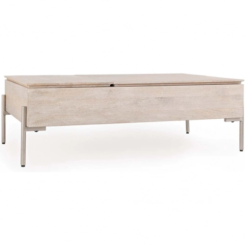 Rocklin Double Lift Top Coffee Table in White Mango Wood & Iron