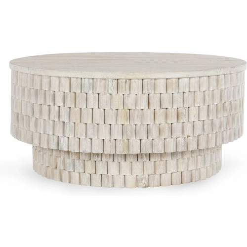 Norwood 40" Round Coffee Table in Cream Finish Mango Wood