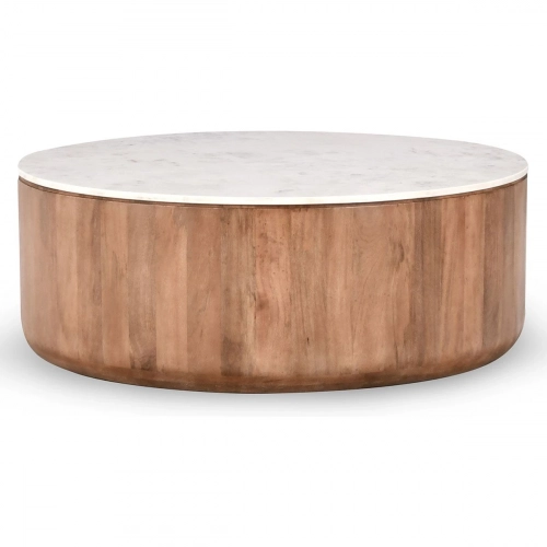 Josie 46" Round Coffee Table in Marble & Umber Mango Wood