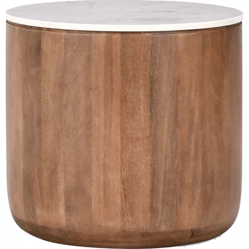 Josie Round End Table in Hickory Brown Umber Wood & Marble