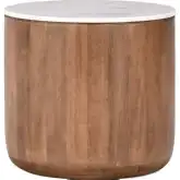Josie Round End Table in Hickory Brown Umber Wood & Marble