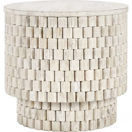 Norwood 25" Round End Table in Cream Finish Mango Wood