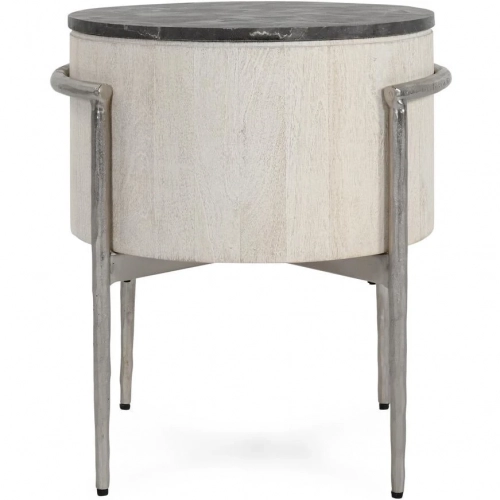 Honor Round End Table in Gray Laminate, White Washed Wood & Nickel