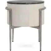 Honor Round End Table in Gray Laminate, White Washed Wood & Nickel