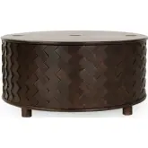 Shira 40" Round Storage Coffee Table in Geometric Kona Brown Mango Wood
