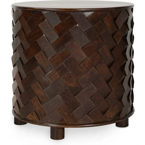 Shira 24" Round End Table in Geometric Kona Brown Mango Wood