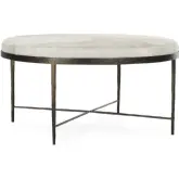 Bose 36" Round Coffee Table in Ivory Hair on Hide & Embossed Hammered Iron