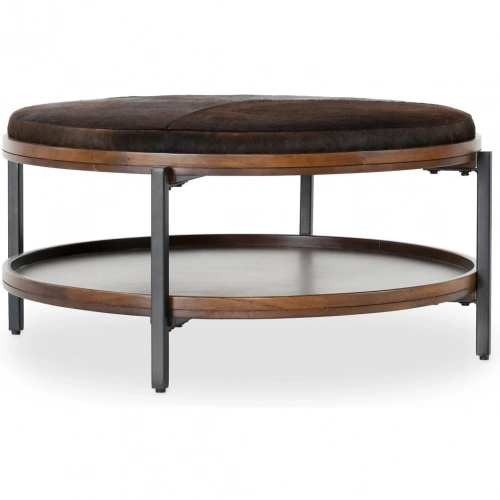 Hunt 38" Round Coffee Table in Brown Hair on Hide & Mango Wood