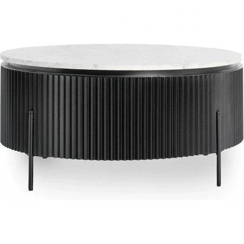 Gage 36" Round Coffee Table in White Marble & Black Metal