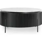 Gage 36" Round Coffee Table in White Marble & Black Metal