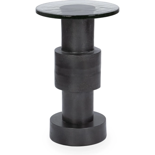 Callen Round End Table in Antique Nickel Cast Aluminum & Cast Glass