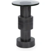 Callen Round End Table in Antique Nickel Cast Aluminum & Cast Glass