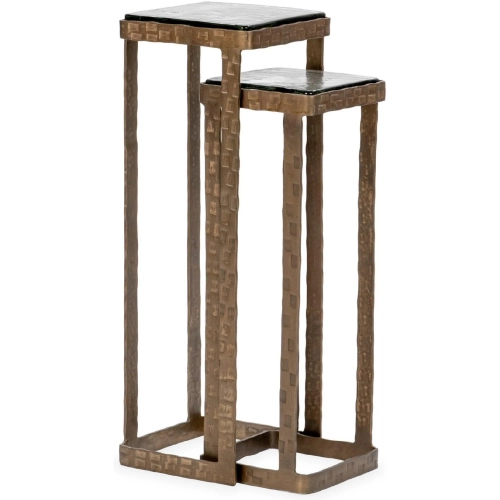 Gillian Nesting Accent Tables in Brass Steel & Cast Glass